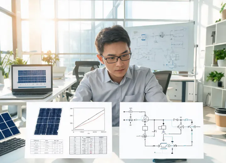 Engineer reviewing PV module specifications